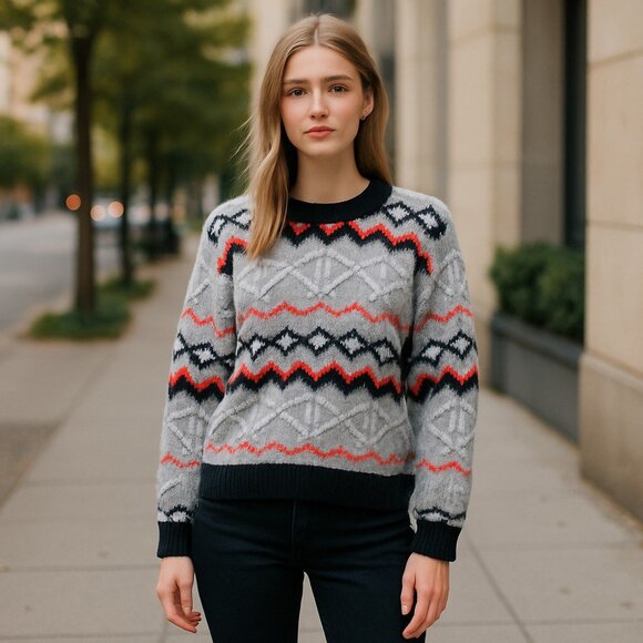 NWT MAGASCHONI Chunky Geometric Cozy 3D Print Sweater Large - Picture 1 of 10